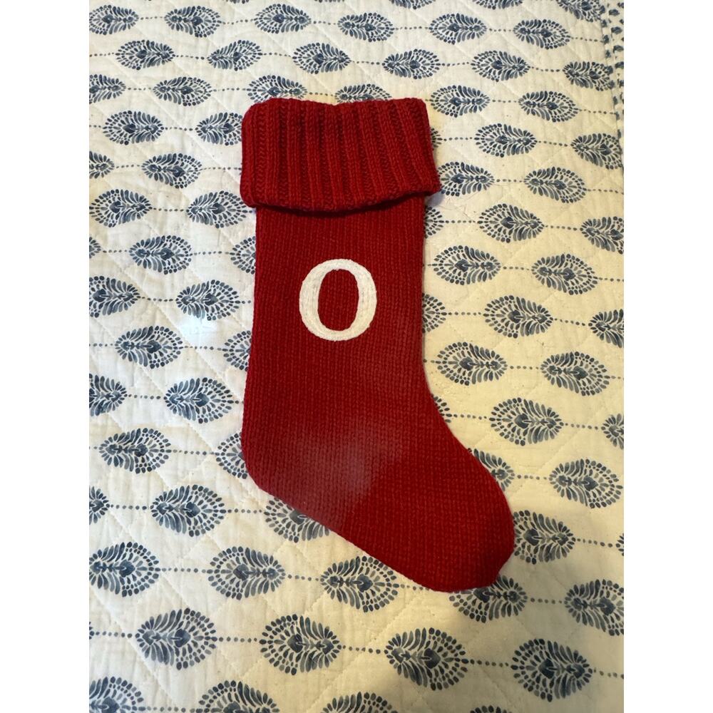 Knitted Christmas Stocking -Letter 'O" Red